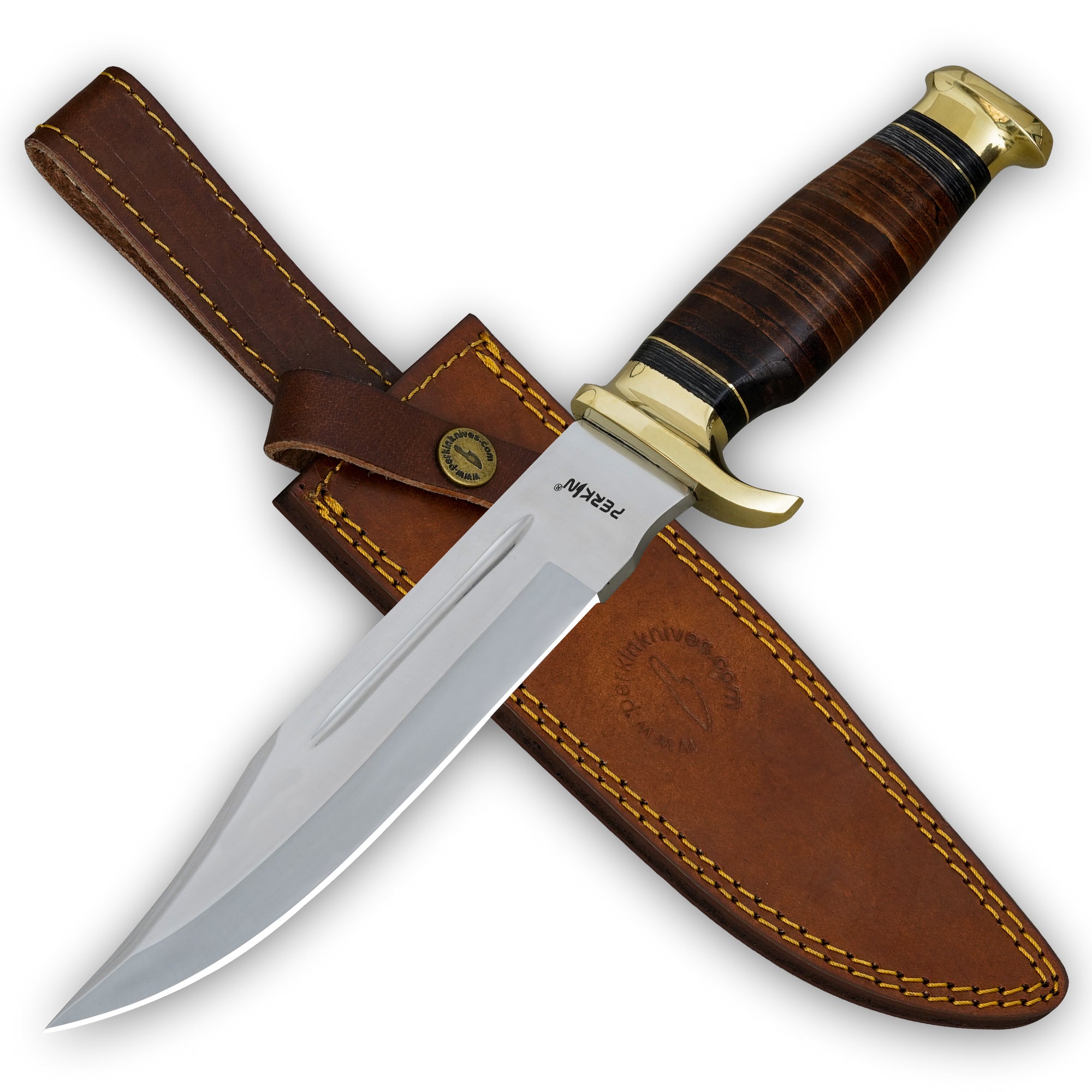 12.5 Inches Fixed Blade Bowie Knife with Leather Handle
