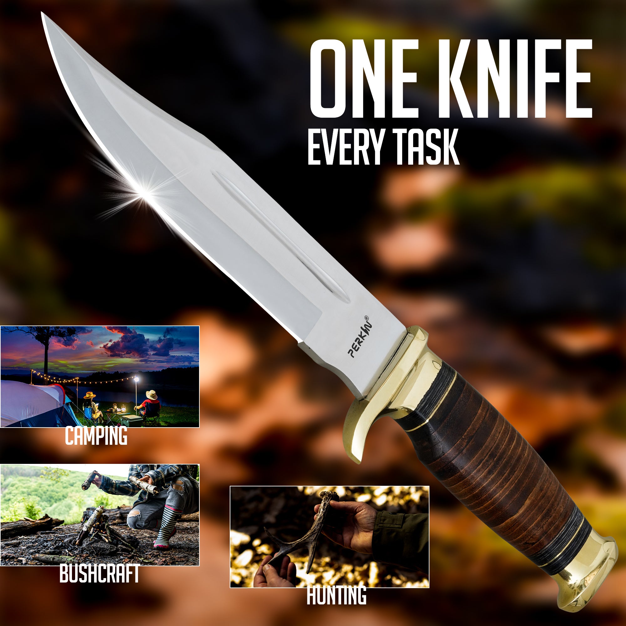 12.5 Inches Fixed Blade Bowie Knife with Leather Handle