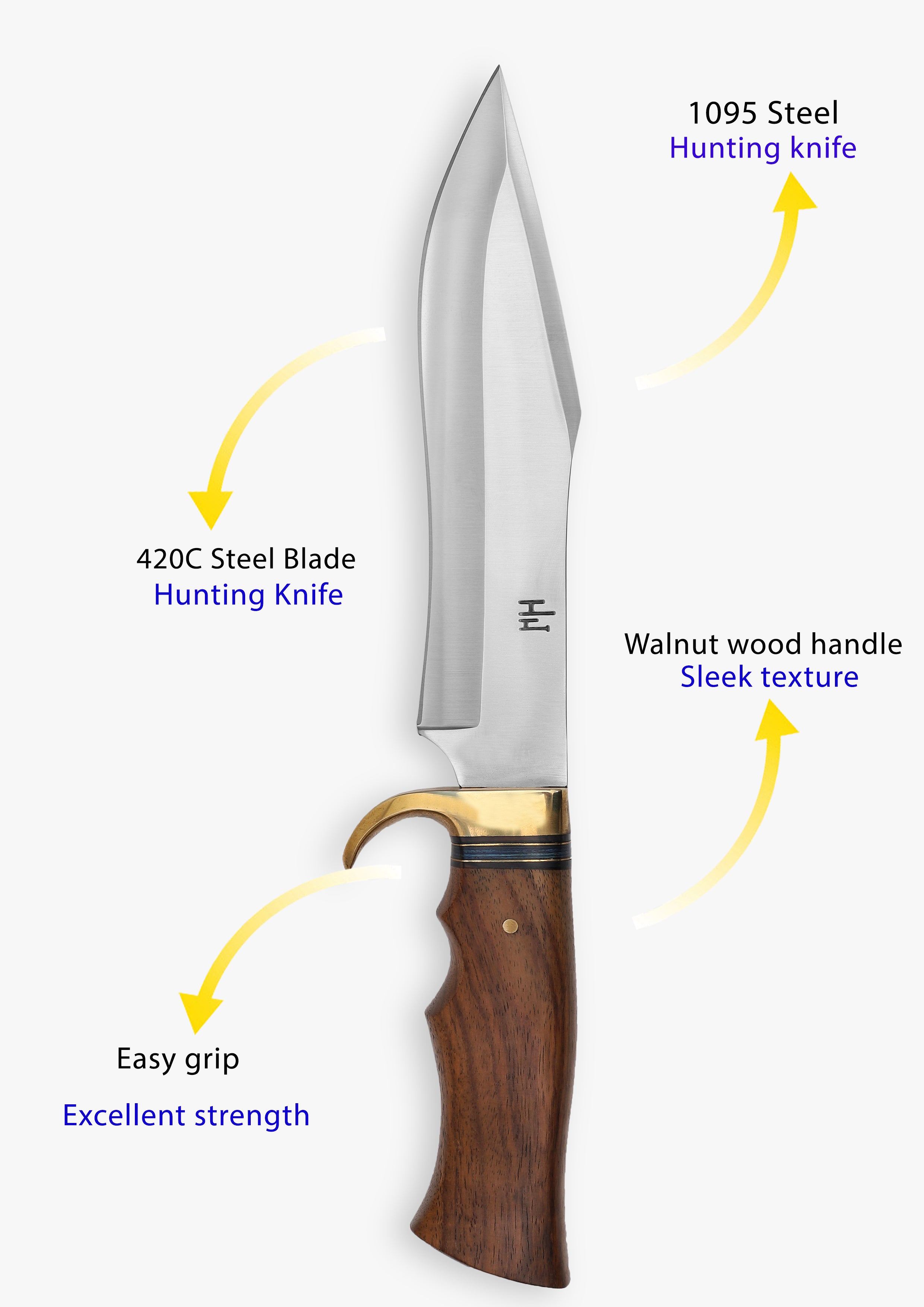 Hunting Knife with Sheath, 34.29 cm 420C Steel Bushcraft Knife, Fixed Blade Knife Bowie Knife with Leather Sheath