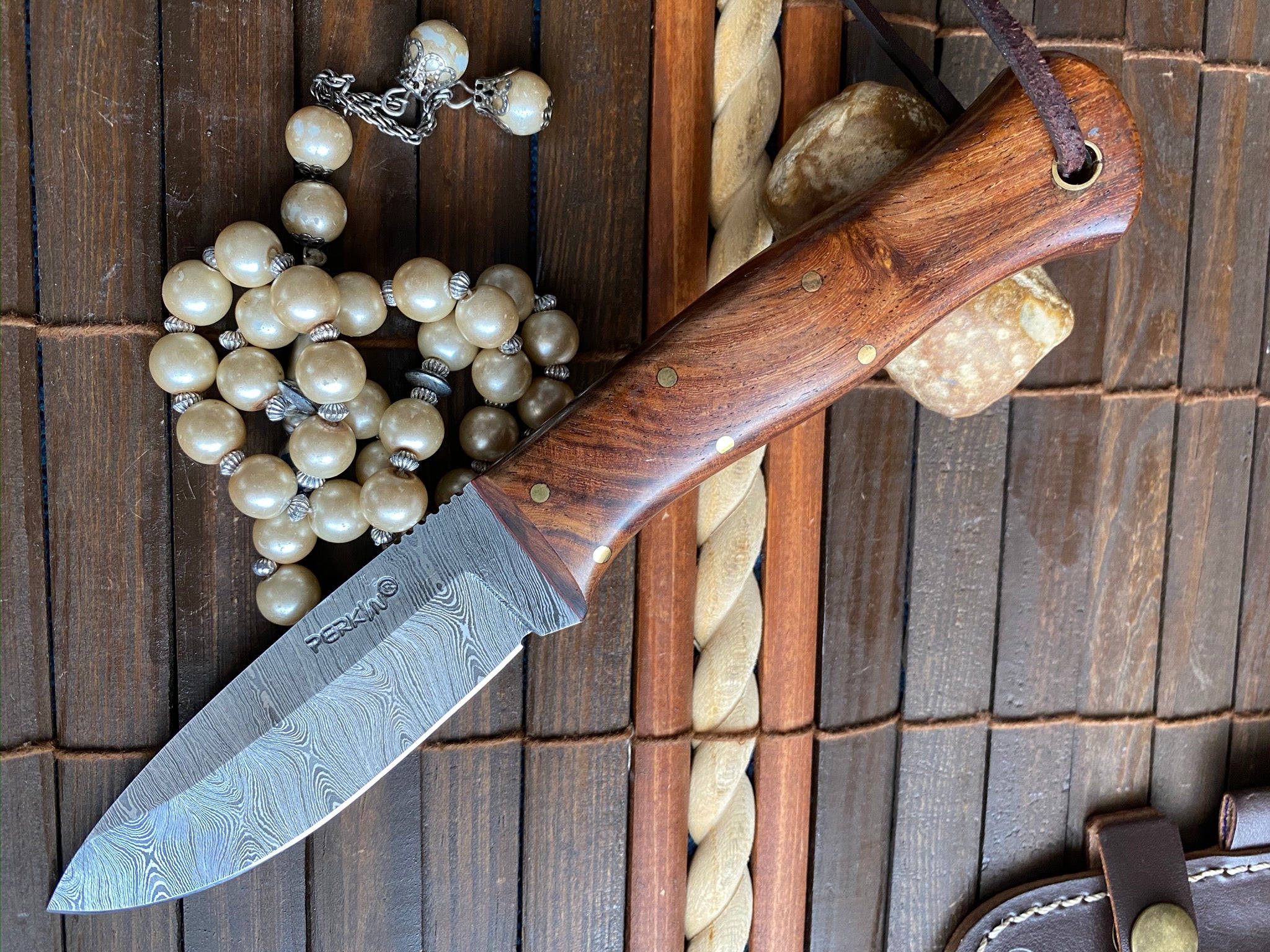 Damascus Knife Handmade Hunting Knife with Sheath 7.8 inches Fixed Blade Knife - 59