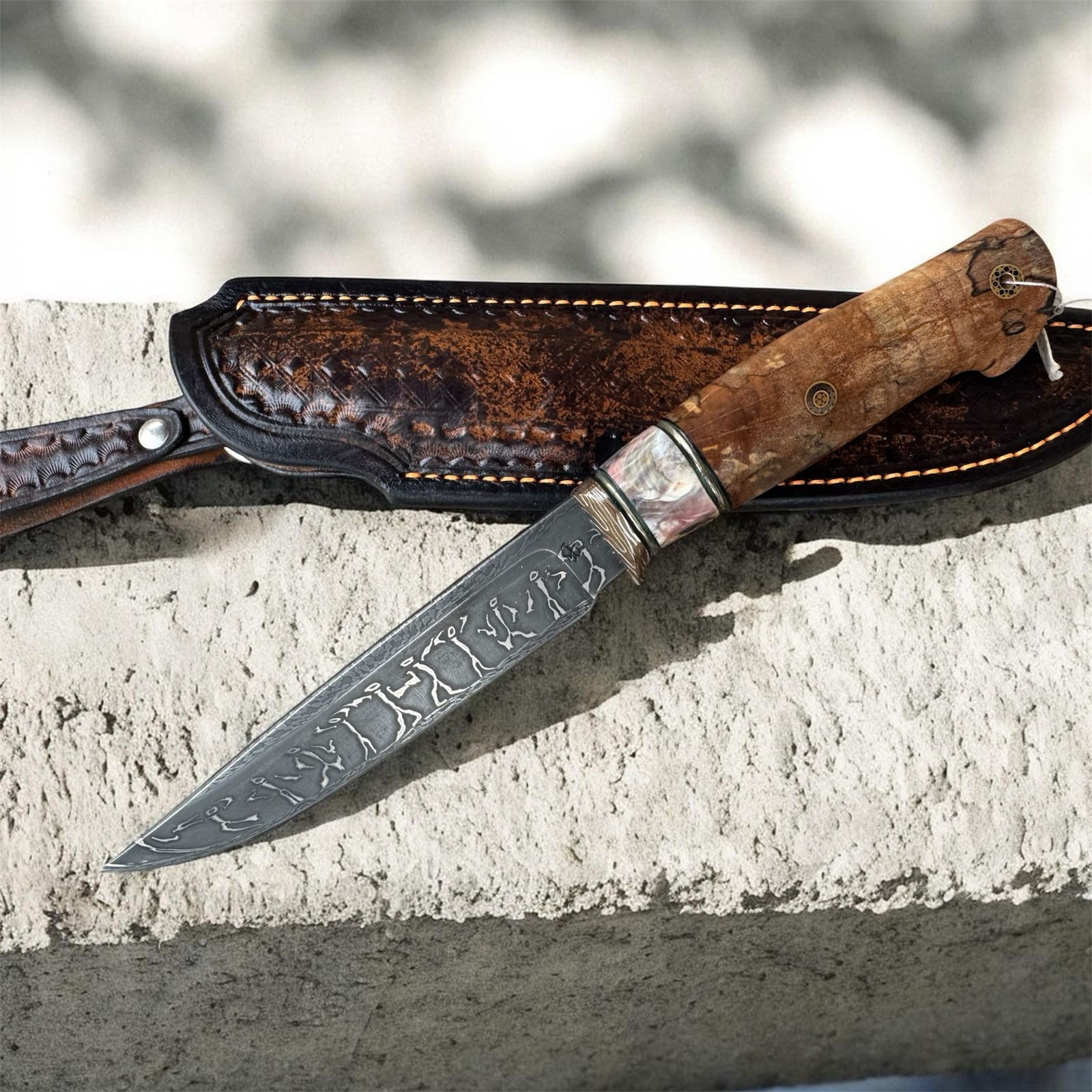 Handmade Hunting Knife Mosaic Damascus Steel from Russia