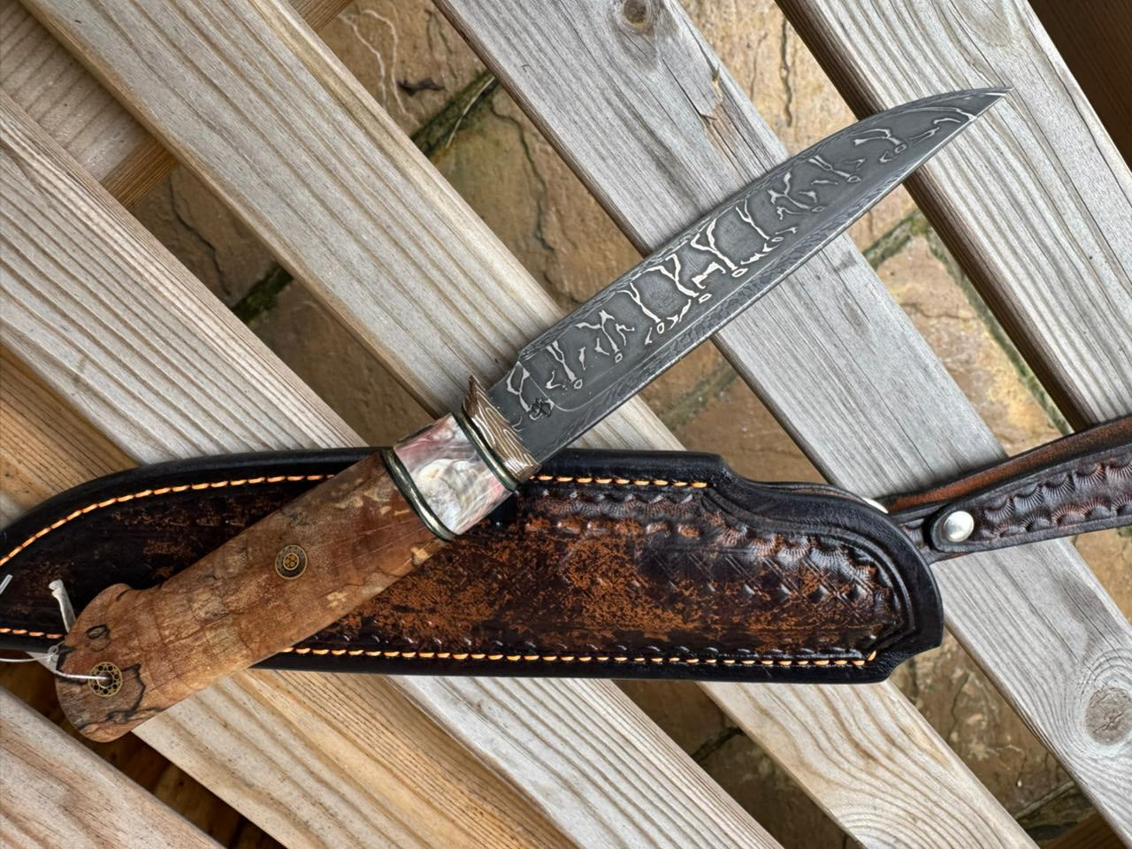 Handmade Hunting Knife Mosaic Damascus Steel from Russia