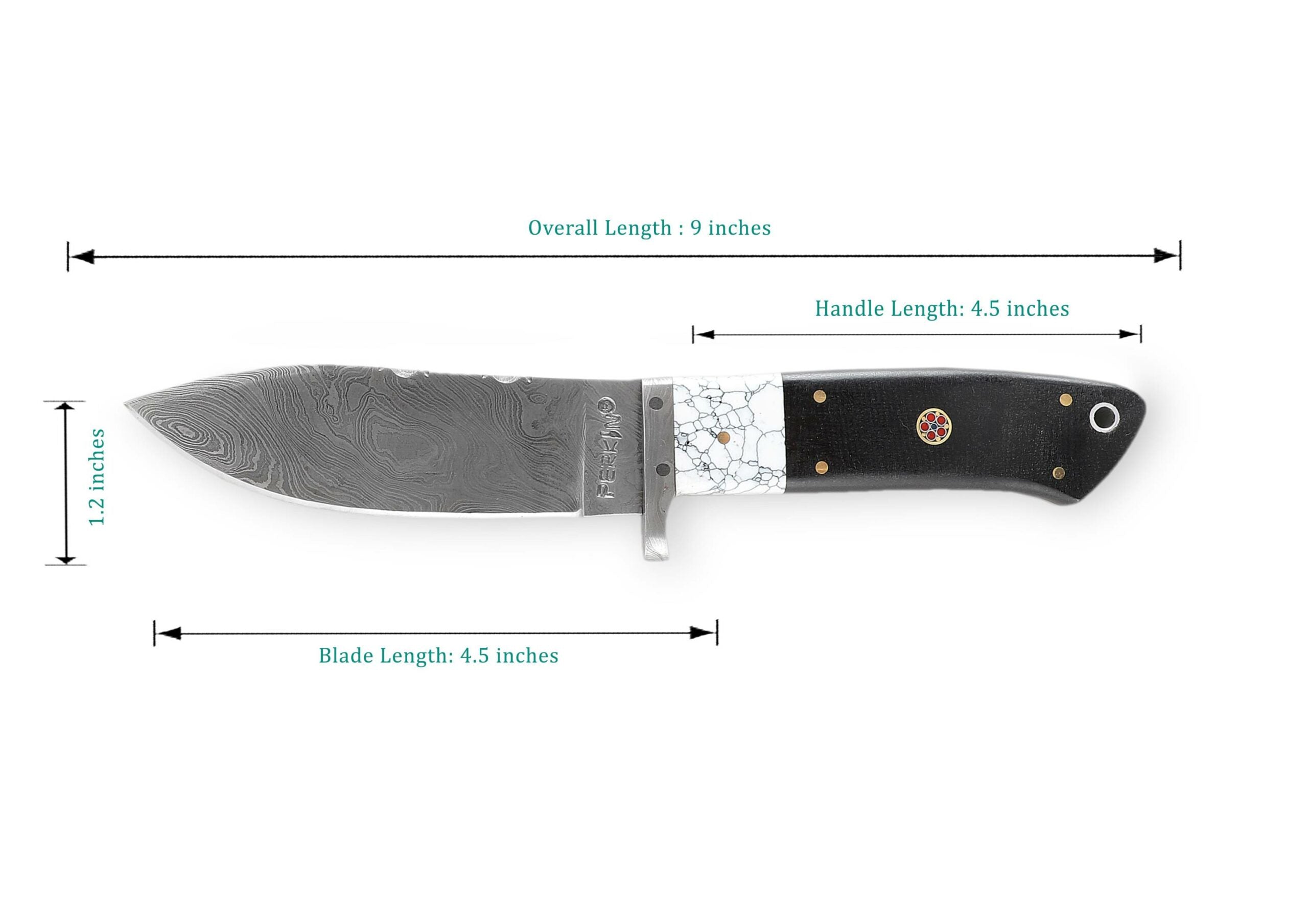 9 Inches Damascus Steel Hunting Knife With Leather Sheath