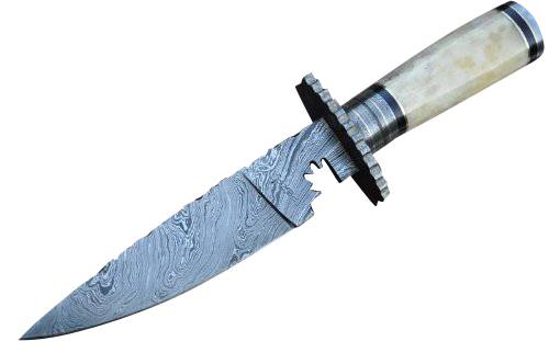 Damascus Steel Bowie Knife with Leather Sheath