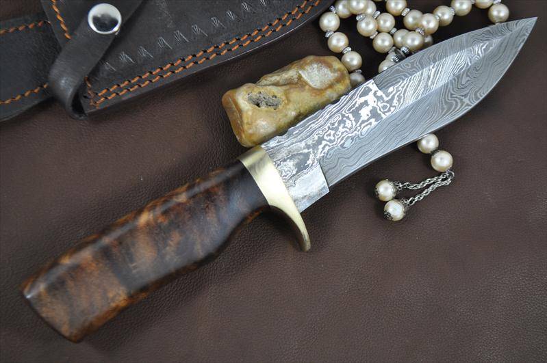 Custom Handmade Damascus Hunting Bowie Knife With Sheath