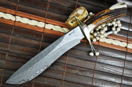 Handmade Damascus Hunting Bowie Knife With Sheath