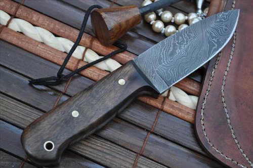Custom Handmade Damascus Hunting Knife with Sheath and Sharpener