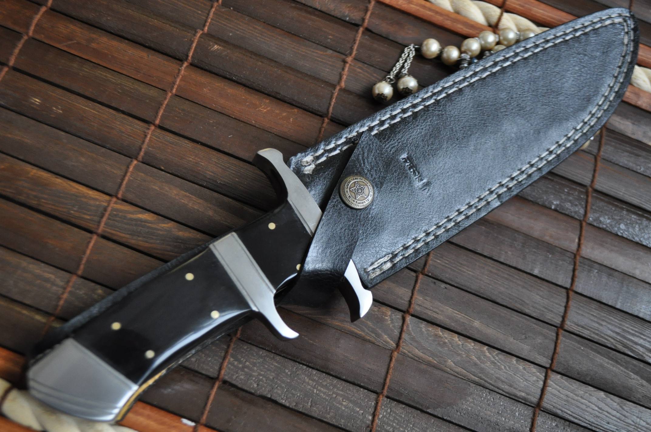 Fixed Blade Damascus Steel Bowie Knife With Sheath