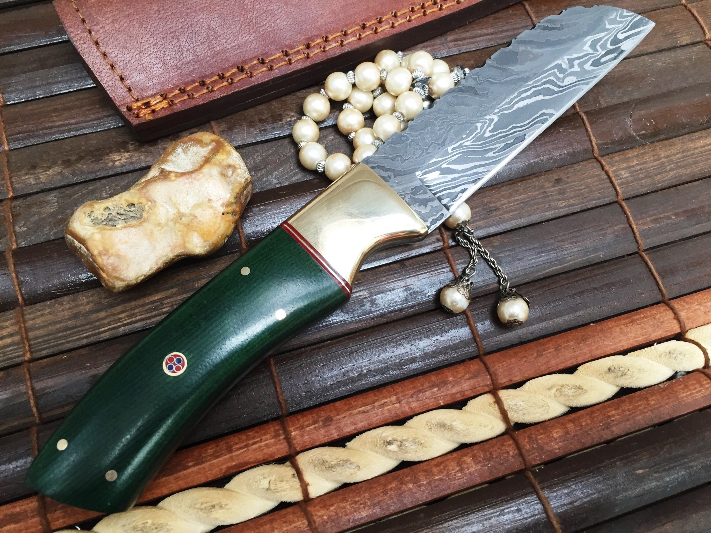 Custom Handmade Damascus Hunting Knife - Full Tang