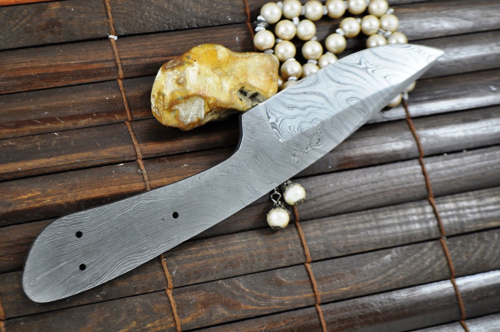 Damascus Steel Blank Blade For Hunting Knife