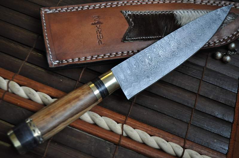 Handcrafted Damascus Chef Knife Root Wood & Mosaic Pin Handle