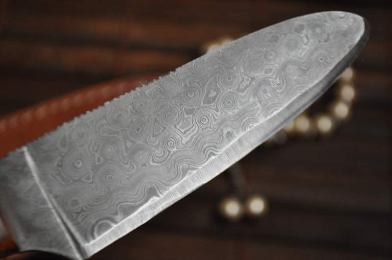 Handmade Hunting Knife Damascus Steel & burl Wood